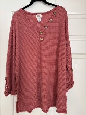 BiBi Rose Waffle-Knit Button Accent Tunic